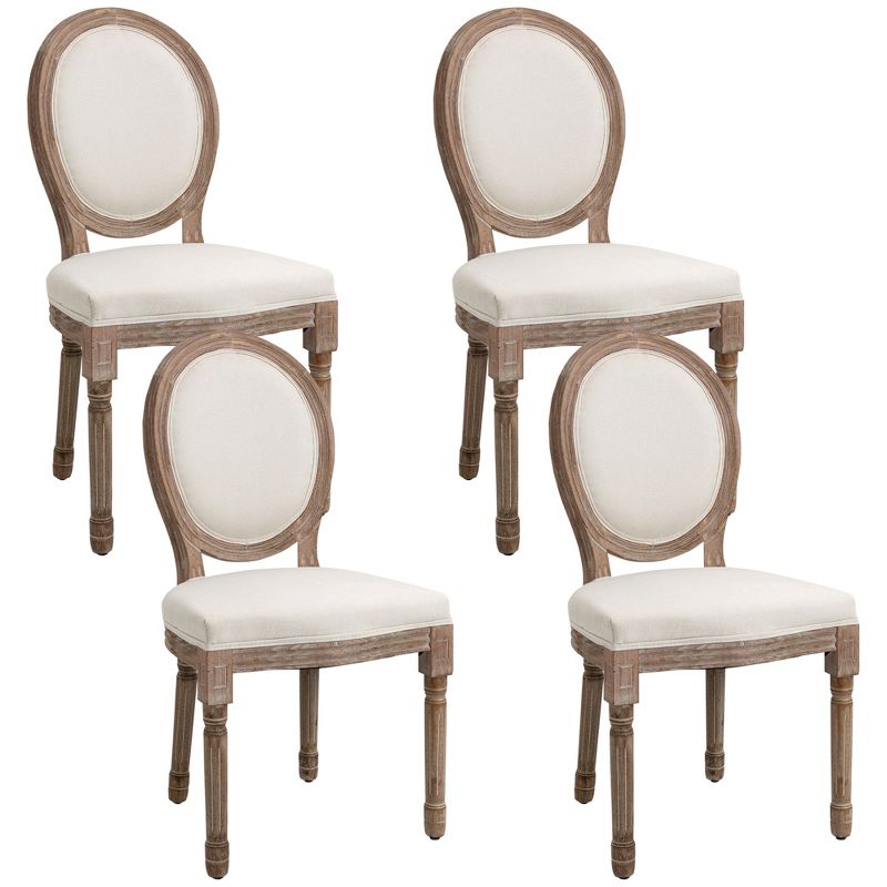 HOMCOM Vintage Armless Dining Chairs Set of 4, French Chic Side Chairs with Curved Backrest and Linen Upholstery for Kitchen, or Living Room, Cream, 1 of 7
