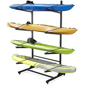Kayak Storage Rack for 2-6 Kayaks Freestanding Kayak Rack for Outdoor Storage with Movable Wheels,Heavy-Duty Steel Kayak Hanger Holder with Straps - 1 of 4