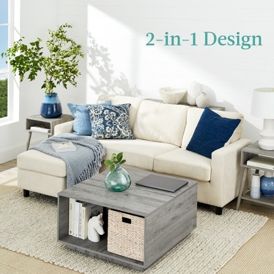 Gray Square Engineered Wood Lift-Top Coffee Table with Storage