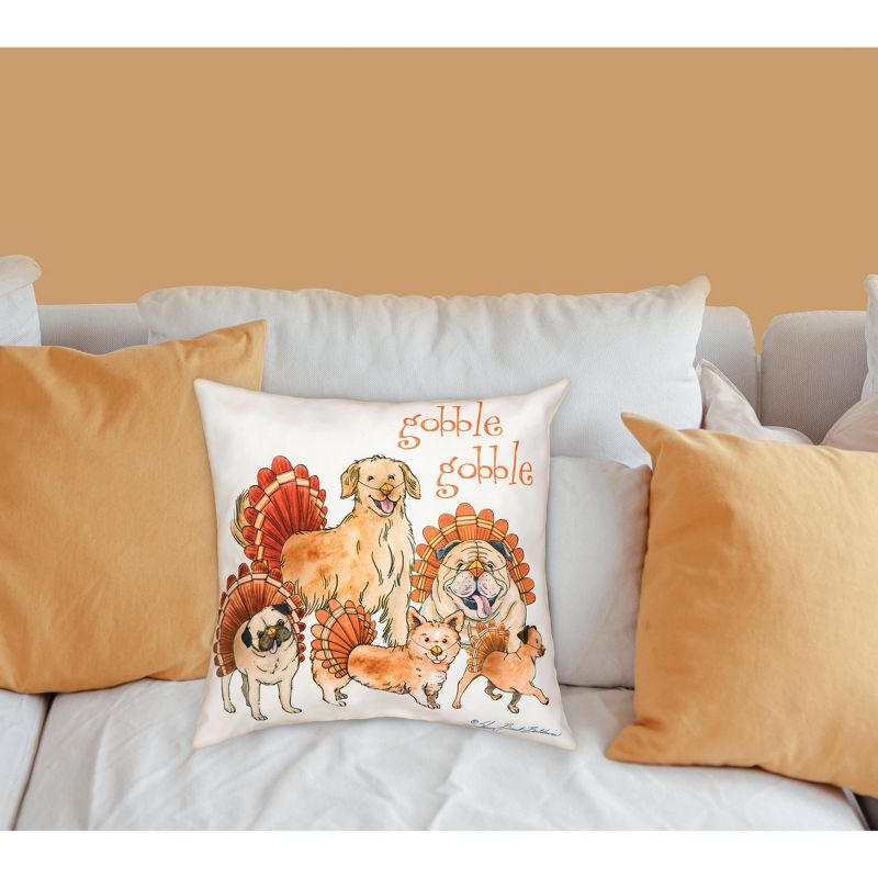 C&F Home 18" x 18" The Gobblers Thanksgiving Dogs Indoor/Outdoor Fall Throw Pillow, 3 of 7