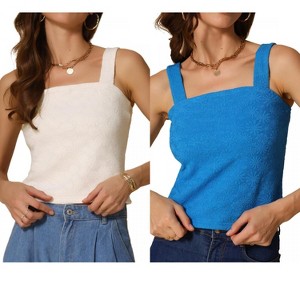 INSPIRE CHIC Women's Square Neck Wide Strap Sleeveless Crop Lettuce Trim Casual Floral Cami Tank Top 2 Packs - 1 of 4