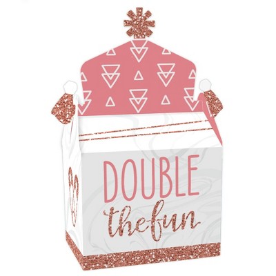 Big Dot of Happiness It's Twin Girls - Treat Box Party Favors - Pink and Rose Gold Twins Baby Shower Goodie Gable Boxes - Set of 12