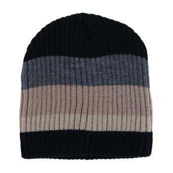 CTM Men's Heavy Knit Wool Blend Striped Winter Beanie Hat