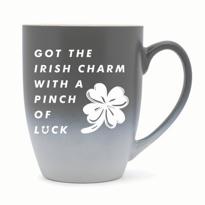 Elanze Designs Irish Charm With Pinch Of Luck Two Toned Ombre Matte 10 ounce New Bone China Coffee Tea Cup Mug, Gray and White