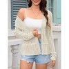 Women Hollow Out Cardigan Sweater Crochet Knit Shrugs Long Sleeves with Ruffled Hem - 4 of 4