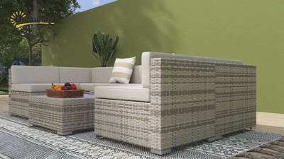 Outsunny 7-Piece Patio Furniture Sets Outdoor Wicker Conversation Sets All Weather PE Rattan Sectional sofa set with Cushions & Slat Plastic Wood Table, 2 of 10, play video