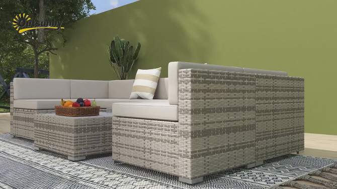 Outsunny 7-Piece Patio Furniture Sets Outdoor Wicker Conversation Sets All Weather PE Rattan Sectional sofa set with Cushions & Slat Plastic Wood Table, 2 of 10, play video