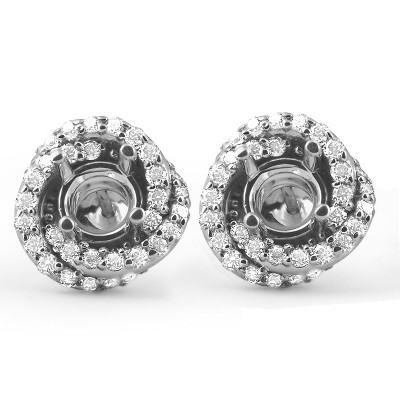 Pompeii3 3/4ct Diamond Halo Studs Spiral Mounting Fits 4.5-5.5mm Round 14k White Gol