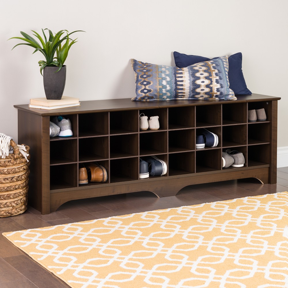 Photos - Pouffe / Bench Prepac 60" Shoe Cubby Bench Espresso Brown: Entryway Storage, Laminated Wood Composite, Seats 2