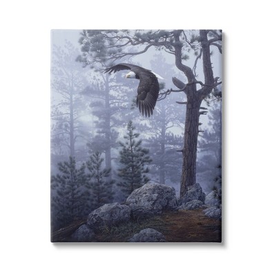 Stupell Industries Eagle Flying Woodland Scene Canvas Wall Art