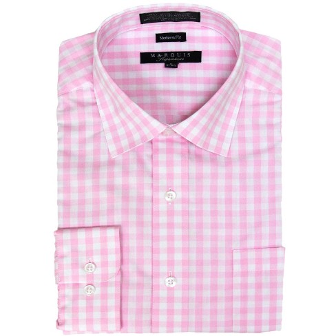 Pastel Pink Plaid Mens Dress Shirts Long Sleeve  