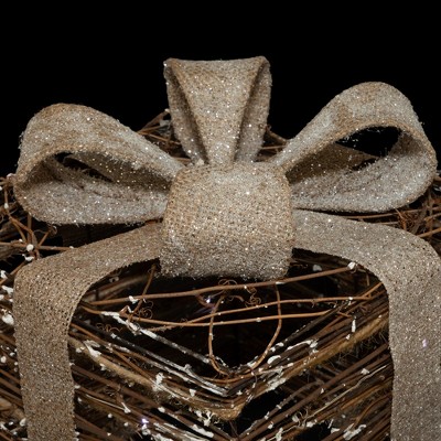 Brown Rattan Lighted Gift Boxes with Burlap Bows Set