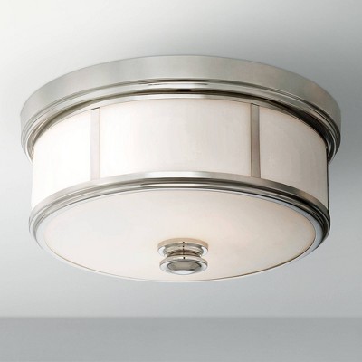 Polished Nickel 2-Light Flush Mount with Etched Opal Glass