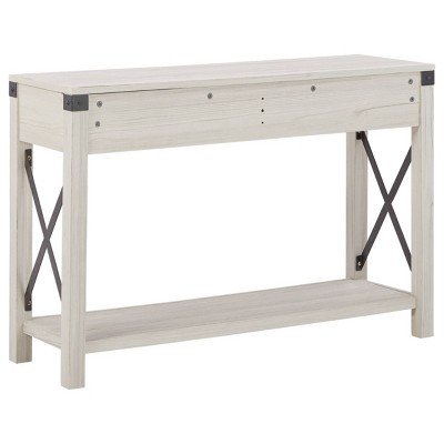 Modern Farmhouse White Wood & Metal Console Table with Storage