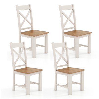 Tangkula Modern Wooden Dining Chairs Set of 4 w/ High Back Rubber Wood Frame Armless