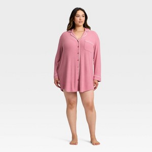 Women's Cozy Ribbed Notch Collar Nightgown - Auden™ - 1 of 3