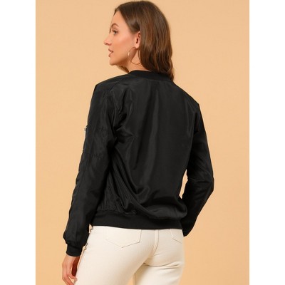 Женские куртки Allegra K Women's Bomber Jacket Casual Lightweight Zip-Up with Pockets Small Black — фото 5