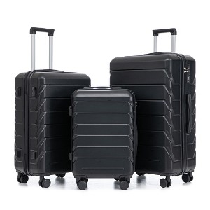 NAYSAYE Luggage Sets 3Piece Set 20Inch 24Inch 28Inch ABS Spinner Wheel Suitcase with Combination Lock for Travel, Black, 19.3"*11.4"*29.5" - 1 of 4