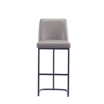 Gray Leatherette Upholstered Bar Stool with Metal Base