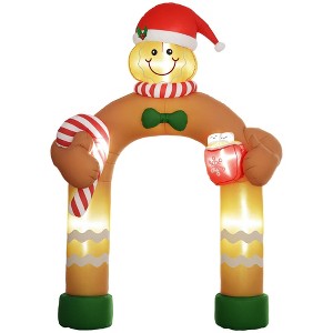 Outsunny 9.2' Christmas Inflatables Gingerbread Man Arch with White LED Lights for Lawn Garden Party - 1 of 4