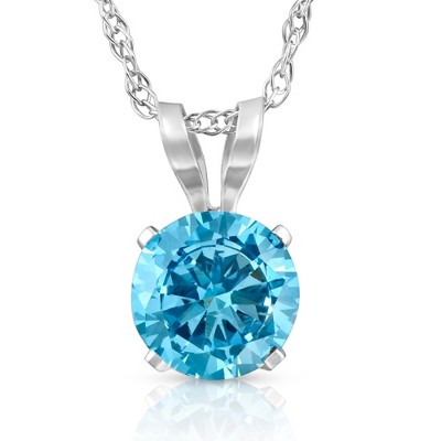 Pompeii3 1/2Ct Lab Created Blue Diamond Solitaire Pendant Necklace14k White or Yellow Gold
