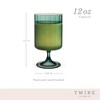 Twine Malachite Stemmed Optic Goblet Tumblers, Vintage Ribbed Drinking Glasses for Cocktails, Wine, Juice, Iced Coffee, 12 oz, Set of 2, Green - 3 of 4