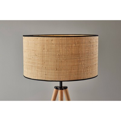 Contemporary Natural Wood Tripod Floor Lamp with Black Accents