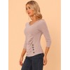 INSPIRE CHIC Women's V Neck 3/4 Sleeves Solid Knitted Buttons Decor Ruched Blouse - 2 of 4