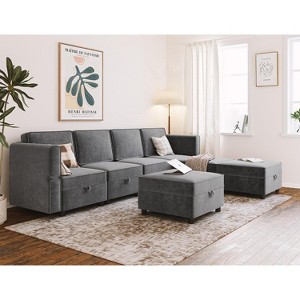 Sofa, 7-Seat U-Shaped Modular Sectional with Ottomans – Chenille Sleeper Couch with Storage/Chaise Adjustable Backrest for Living Room Grey - 1 of 4