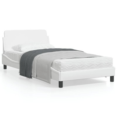 vidaXL Elegant White Faux Leather Bed Frame with Waved Design and Headboard - 39.4"x74.8" - Durable & Stain-Resistant Material