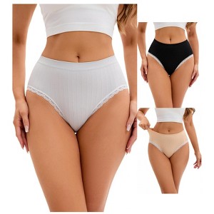 INSPIRE CHIC 3 Packs Women's Lace Trim Underwear Mid-Waisted Butt Lifter No Trace Briefs Panties - 1 of 4