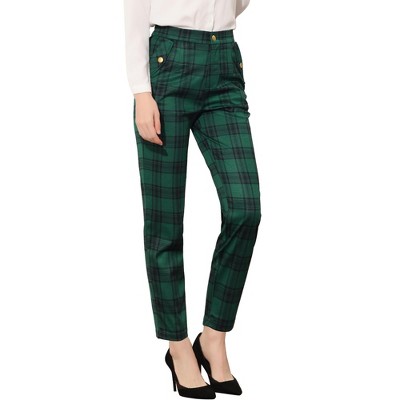 Allegra K Women's Vintage Tartan Plaid Elastic Waist Straight Long Trousers  Green Medium : Target