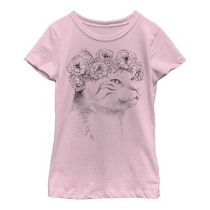 Girl's Lost Gods Cat in Flower Headband T-Shirt - 1 of 3