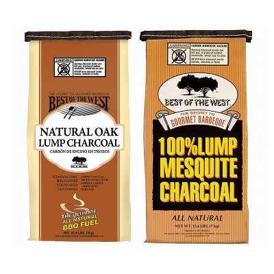 Best of the West All Natural Mesquite and Oak Hard Lump Charcoal for Outdoor Barbecue Grill Cooking, 15.4 Pound Bag