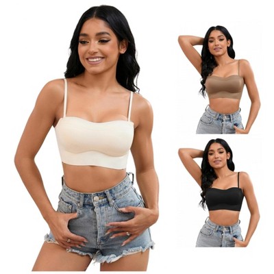 INSPIRE CHIC 3 Pcs Women's Push Up U Back Adjustable Straps Full Cup Wirefree Tube Convertible Bras