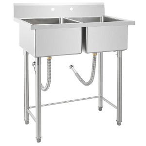 36"/41L Stainless Steel Utility Sink with 2 Compartments, NSF Commercial Double Bowl Sink for Garage, Restaurant, Laundry - 1 of 4