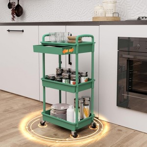 Hachikiko 3 Tier Rolling Utility Cart with Drawer-Multifunctional Storage Organizer on Wheels,Space-Saving Rolling Cart with 360°Wheels - 1 of 4