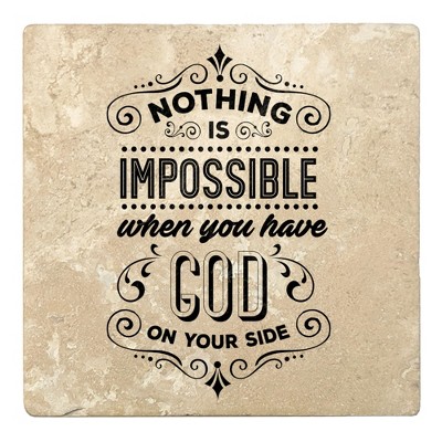 Christmas by Krebs Set of 4 Beige and Black "NOTHING IS IMPOSSIBLE when you have GOD" Square Coasters 4"