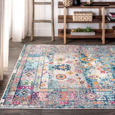 Bohemian Flair Navy and Cream Synthetic Rectangular Area Rug