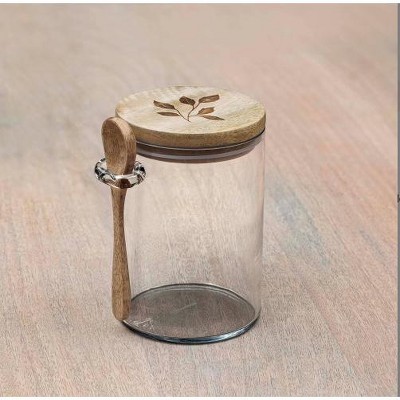 MaseiKar Glass Storage Jar with Wooden Lid & Spoon，Kitchen Canister for Coffee, Tea, Sugar，Kitchen Storage Glass Jar