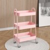 FURNIinspire Utility Storage Carts 3 Tier Small Rolling Cart, Metal Utility Storage Organizer Kitchen Office Shelves, Pink, 12.2"*16.9"*30.9" - 2 of 4