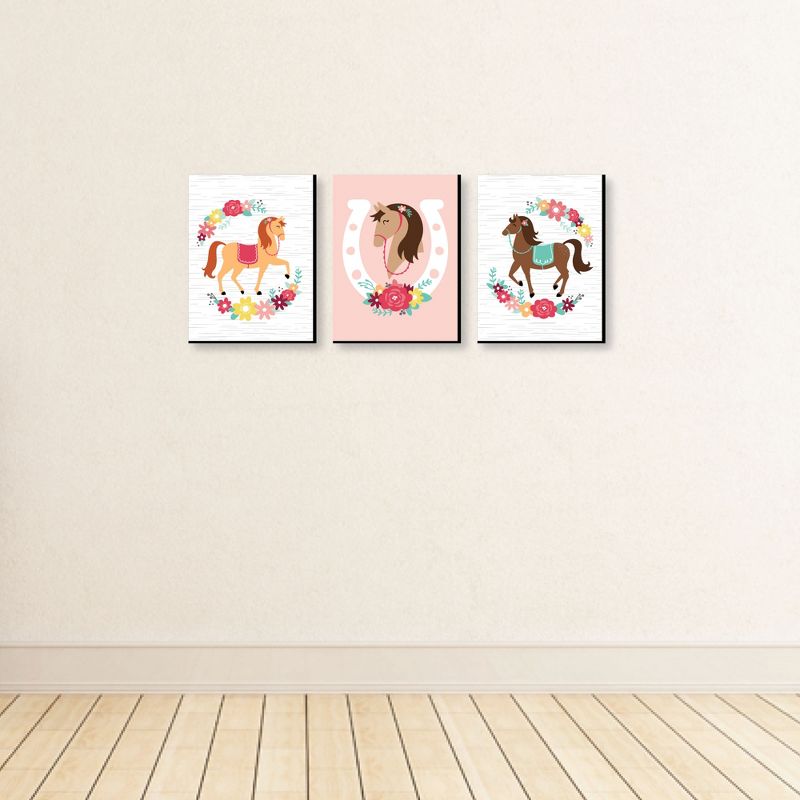 Big Dot of Happiness Run Wild Horses - Floral Pony Nursery Wall Art and Kids Room Decor - 7.5 x 10 inches - Set of 3 Prints, 3 of 8