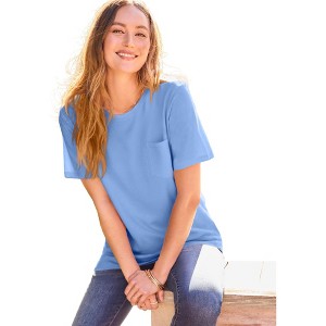 Woman Within Perfect Crewneck Pocket Tee - 1 of 2