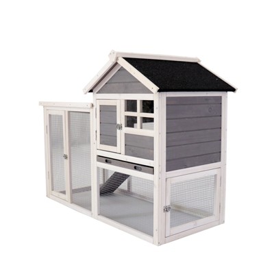 DOMETOUR Deluxe Wooden Chicken Coop Rabbit Hutch Poultry Cage Habitat Gray