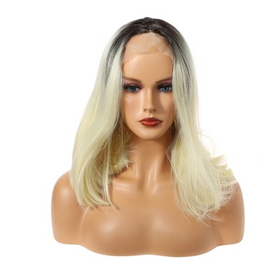Unique Bargains Women Medium Long Straight Bob Lace Front Wigs with Wig Cap 14" 1PC
