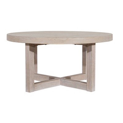 Whitewash Solid Wood Round Coffee Table with X-Frame Base