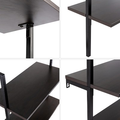 Madera Tall Black Wood and Metal Ladder Bookcase with 5 Shelves