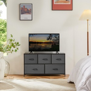 MAYEERTY 5 Drawers Dresser for Bedroom, Fabric Chest of Drawers Tall Storage Tower, White - 1 of 4