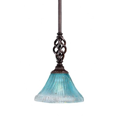 Toltec Lighting Elegante 1 - Light Pendant in  Dark Granite with 7" Teal Crystal Shade