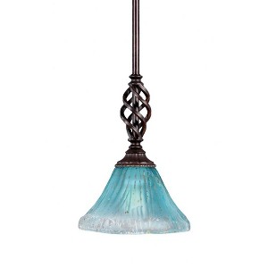 Toltec Lighting Elegante 1 - Light Pendant in  Dark Granite with 7" Teal Crystal Shade - 1 of 1